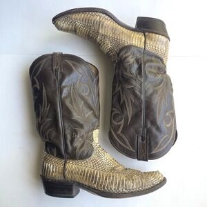 Vtg Dan Post USA Made Python Snake Skin Cowboy Boots Mens Sz 10 D Brown Exotic